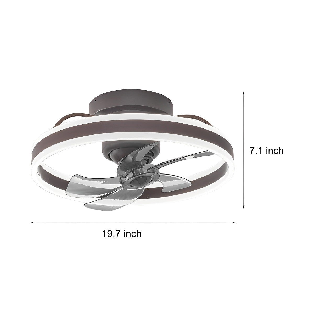Ventilateur de plafond moderne rond à intensité variable sans paliers LED rotatif à 360 degrés