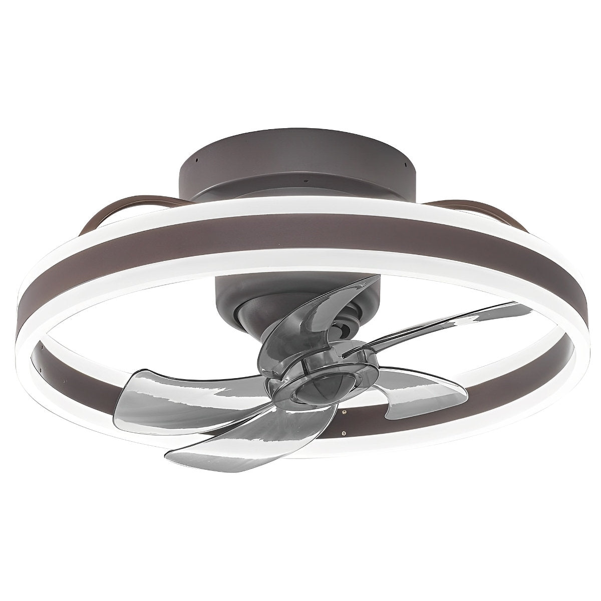 Ventilateur de plafond moderne rond à intensité variable sans paliers LED rotatif à 360 degrés