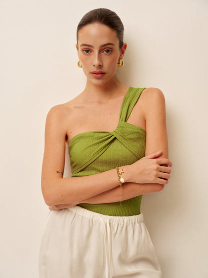 Maillot de bain asymétrique froncé avec torsade