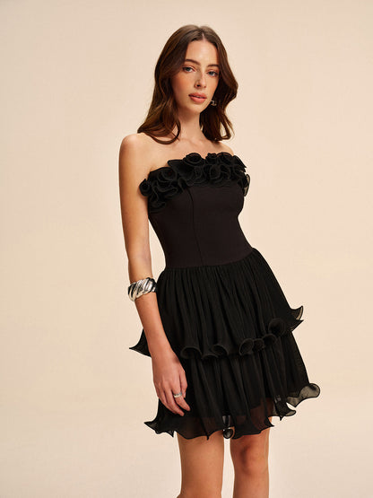 Ruffled Floral Strapless Dress
