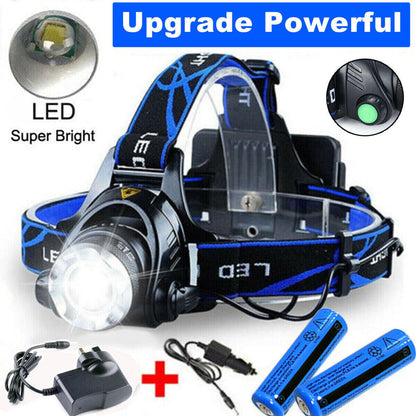990000LM LED Rechargeable Headlamp – Zoomable Tactical Headlight Flashlight