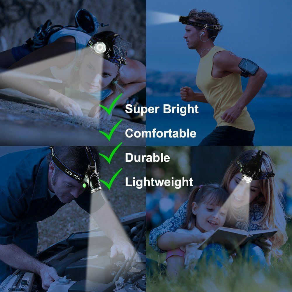 990000LM LED Rechargeable Headlamp – Zoomable Tactical Headlight Flashlight