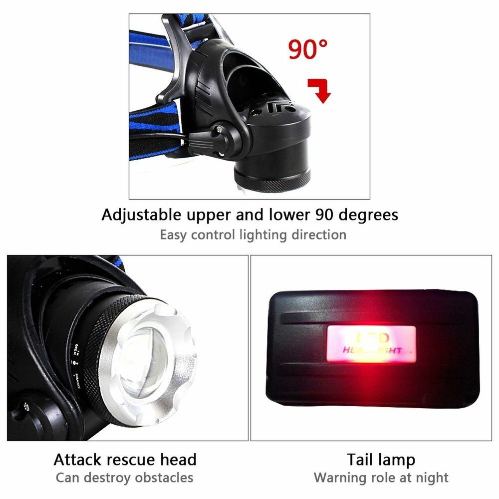 990000LM LED Rechargeable Headlamp – Zoomable Tactical Headlight Flashlight