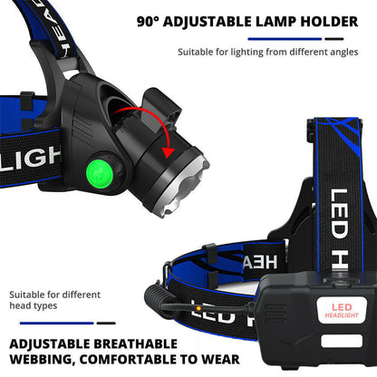 990000LM LED Rechargeable Headlamp – Zoomable Tactical Headlight Flashlight