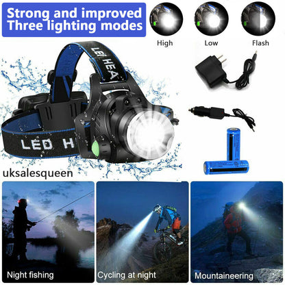 990000LM LED Rechargeable Headlamp – Zoomable Tactical Headlight Flashlight