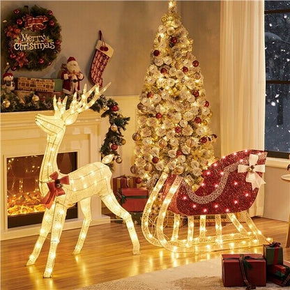 Life Size Outdoor Christmas Reindeer Sleigh Decoration