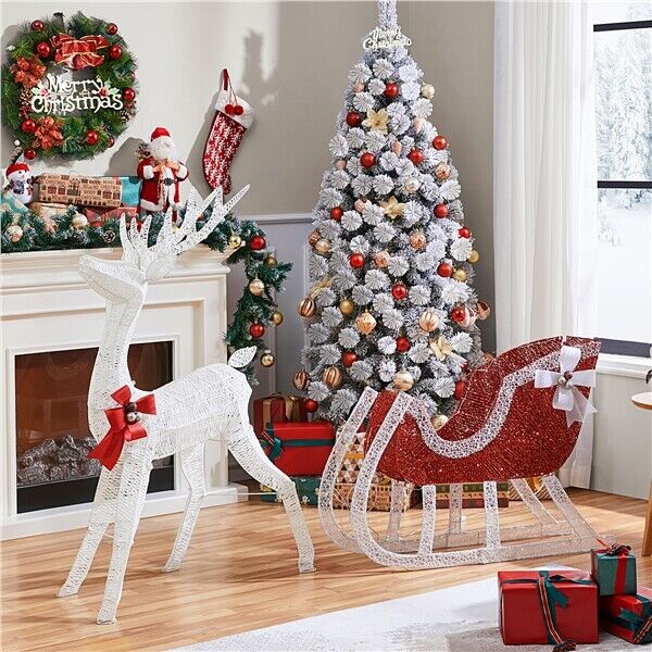 Life Size Outdoor Christmas Reindeer Sleigh Decoration