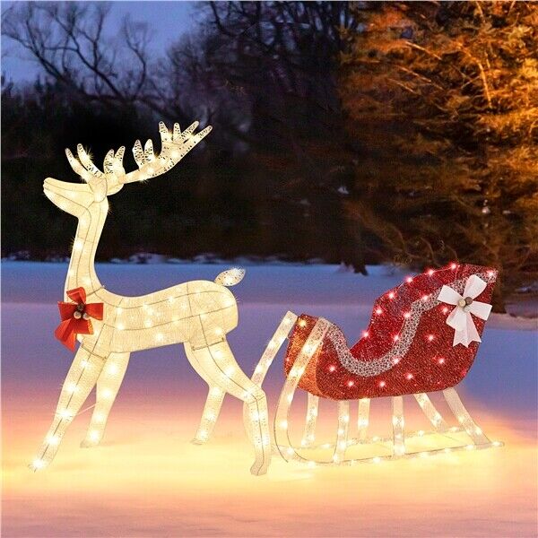 Life Size Outdoor Christmas Reindeer Sleigh Decoration