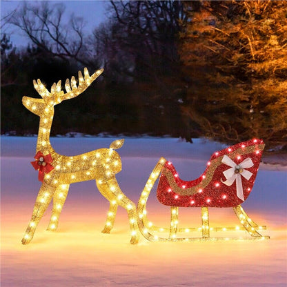 Life Size Outdoor Christmas Reindeer Sleigh Decoration