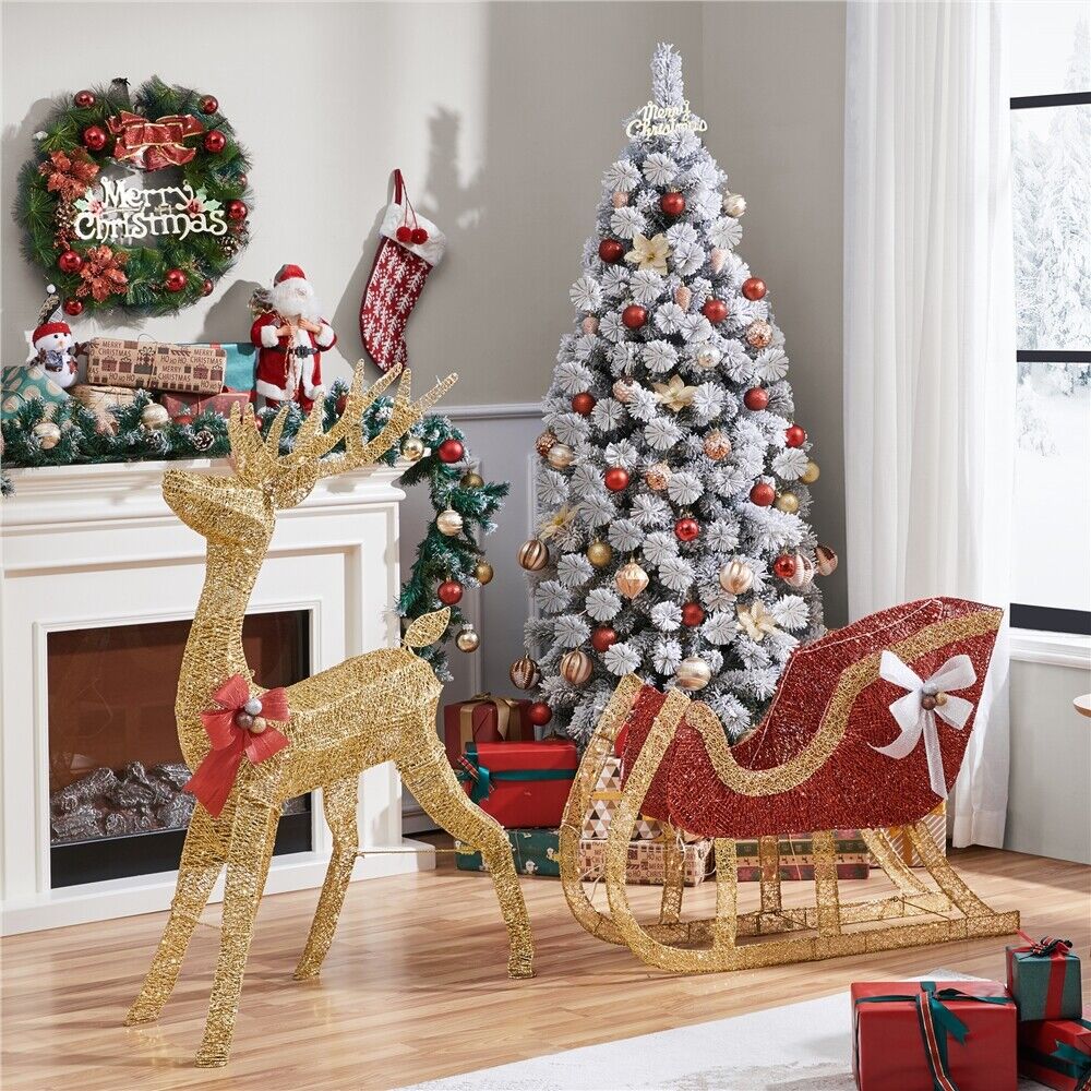 Life Size Outdoor Christmas Reindeer Sleigh Decoration