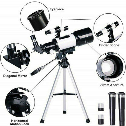 Professional Astronomical 150x Magnification Refracting Telescope 300/70mm With Tripod Phone Adapter