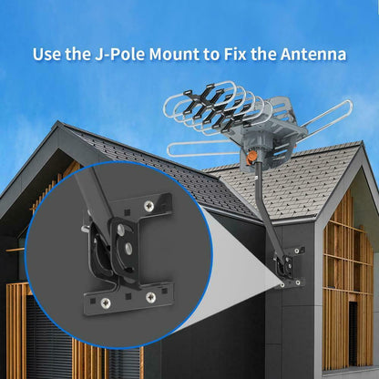 250 Miles Outdoor Digital Amplified HDTV Antenna, Motorized 360° Rotation W/ Pole