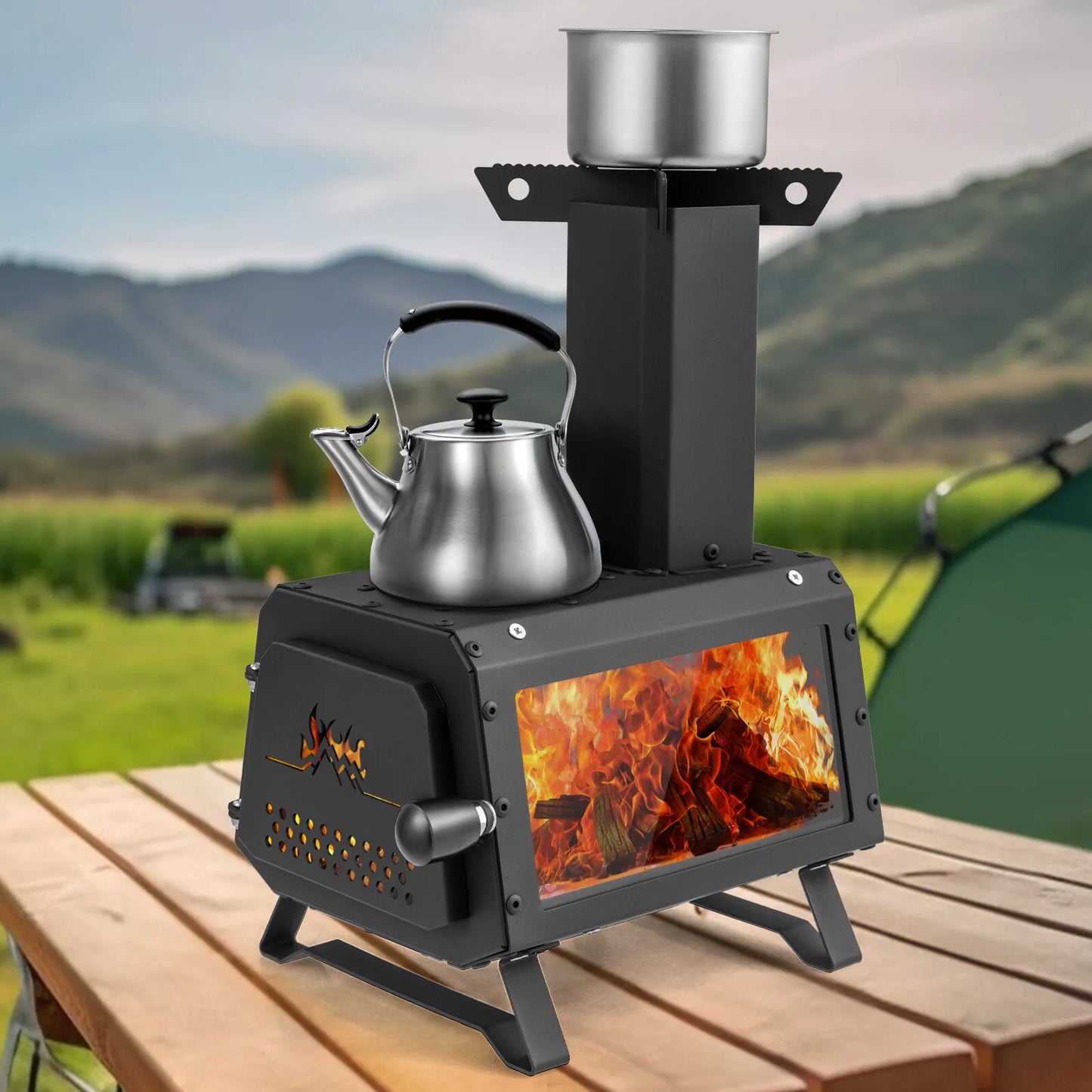 Portable Wood Burning Camping Cooking Heater Stove