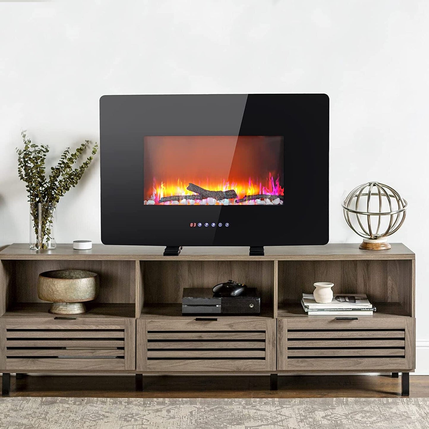 Wall Mounted / Freestanding Electric LED Realistic Flame Fireplace Space Heater