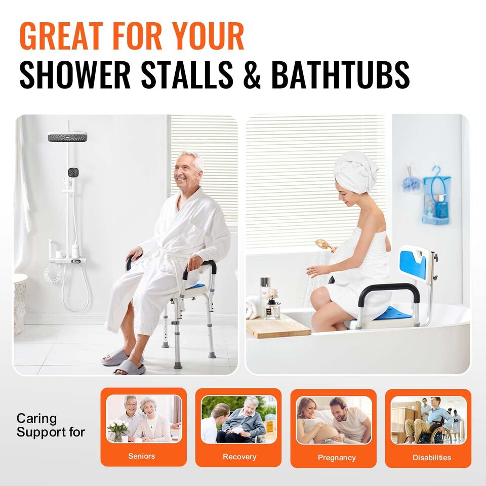 Height Adjustable Shower Chair – Sturdy Bathroom Bath Seat with Non-Slip Feet