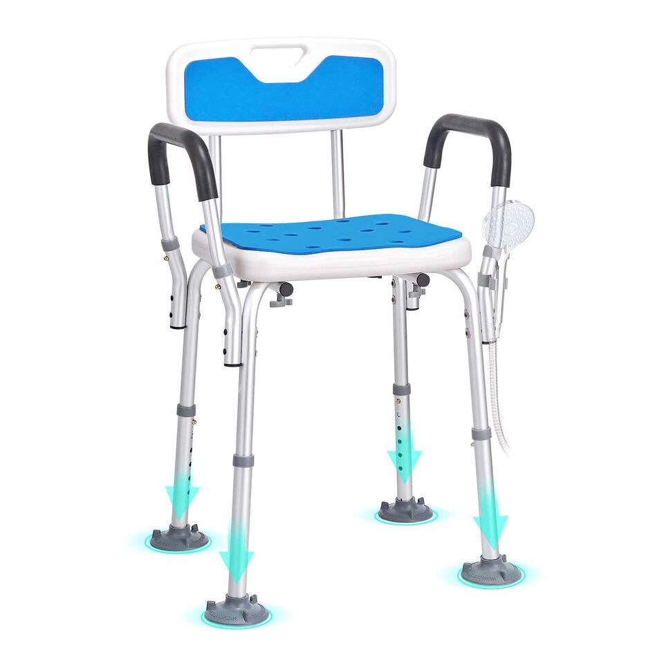 Height Adjustable Shower Chair – Sturdy Bathroom Bath Seat with Non-Slip Feet
