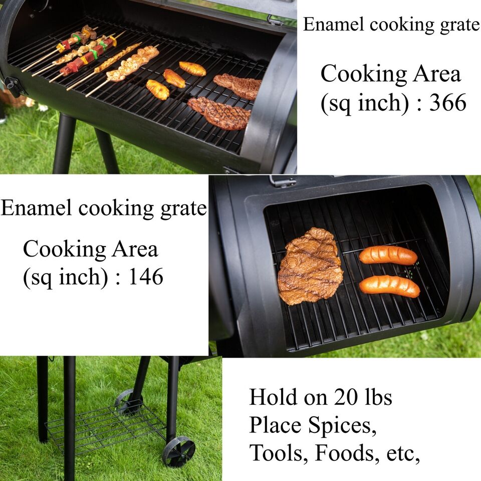 Dual-BBQ Charcoal Grill with Offset Smoker Combo