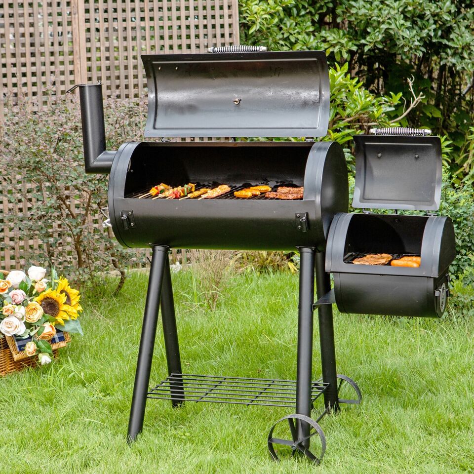 Dual-BBQ Charcoal Grill with Offset Smoker Combo