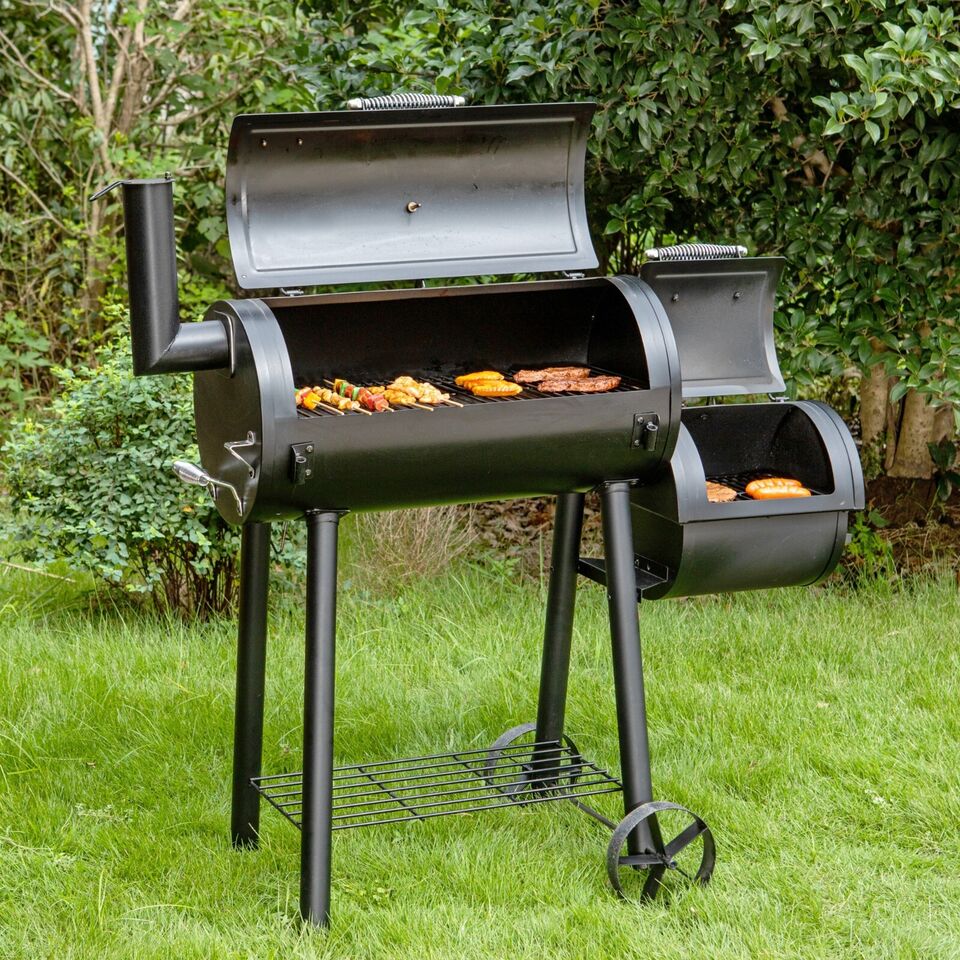 Dual-BBQ Charcoal Grill with Offset Smoker Combo