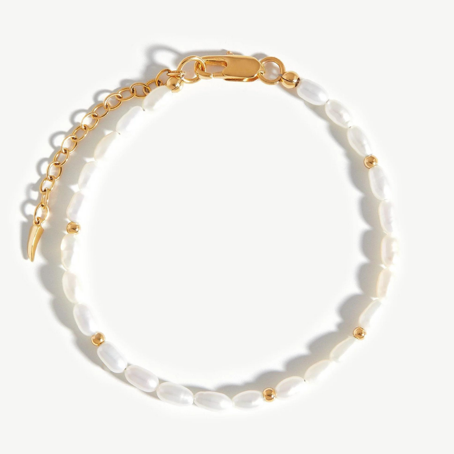 Natural Freshwater Rice Pearl Bracelet,925 Silver,18k Yellow Gold Plated