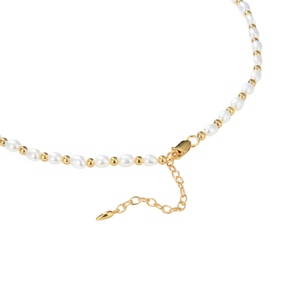 Clytia Love Seed Pearl Beaded Choker, 925 Silver, 18k Gold Plated