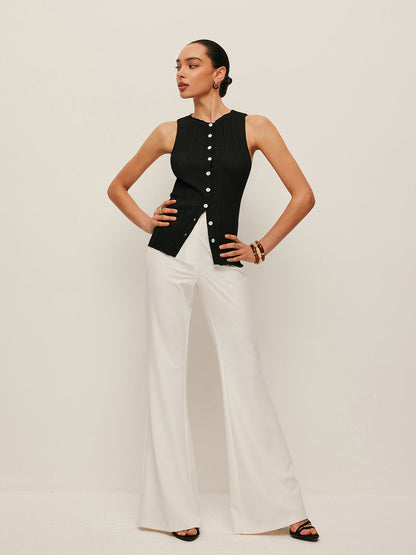 Sleeveless Ribbed Button-Front Top