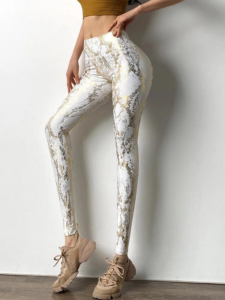 Snake Printed Yoga Pants Gilded Stretch Buttocks Sexy Leggings