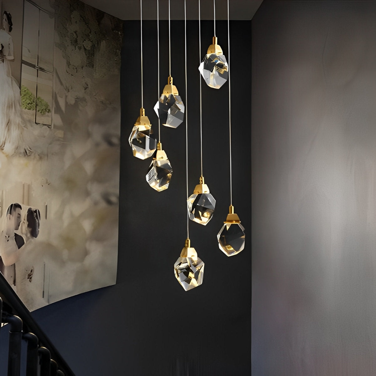Spiral Kristalldroppar Metall Modern Duplex Trappupphängningskrona