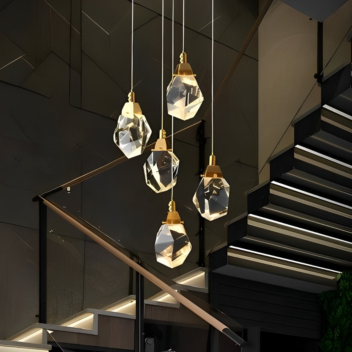 Spiral Kristalldroppar Metall Modern Duplex Trappupphängningskrona