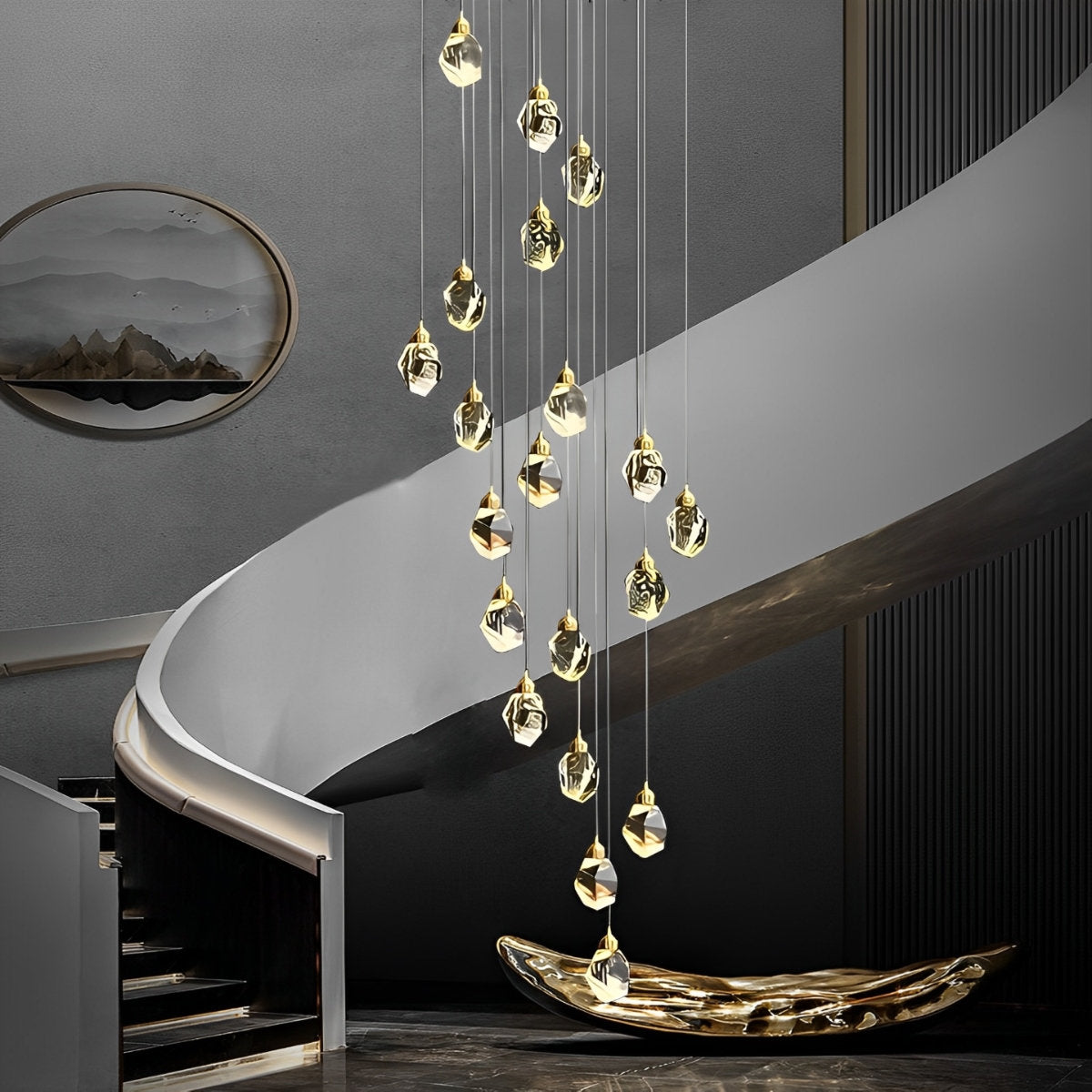 Spiral Kristalldroppar Metall Modern Duplex Trappupphängningskrona