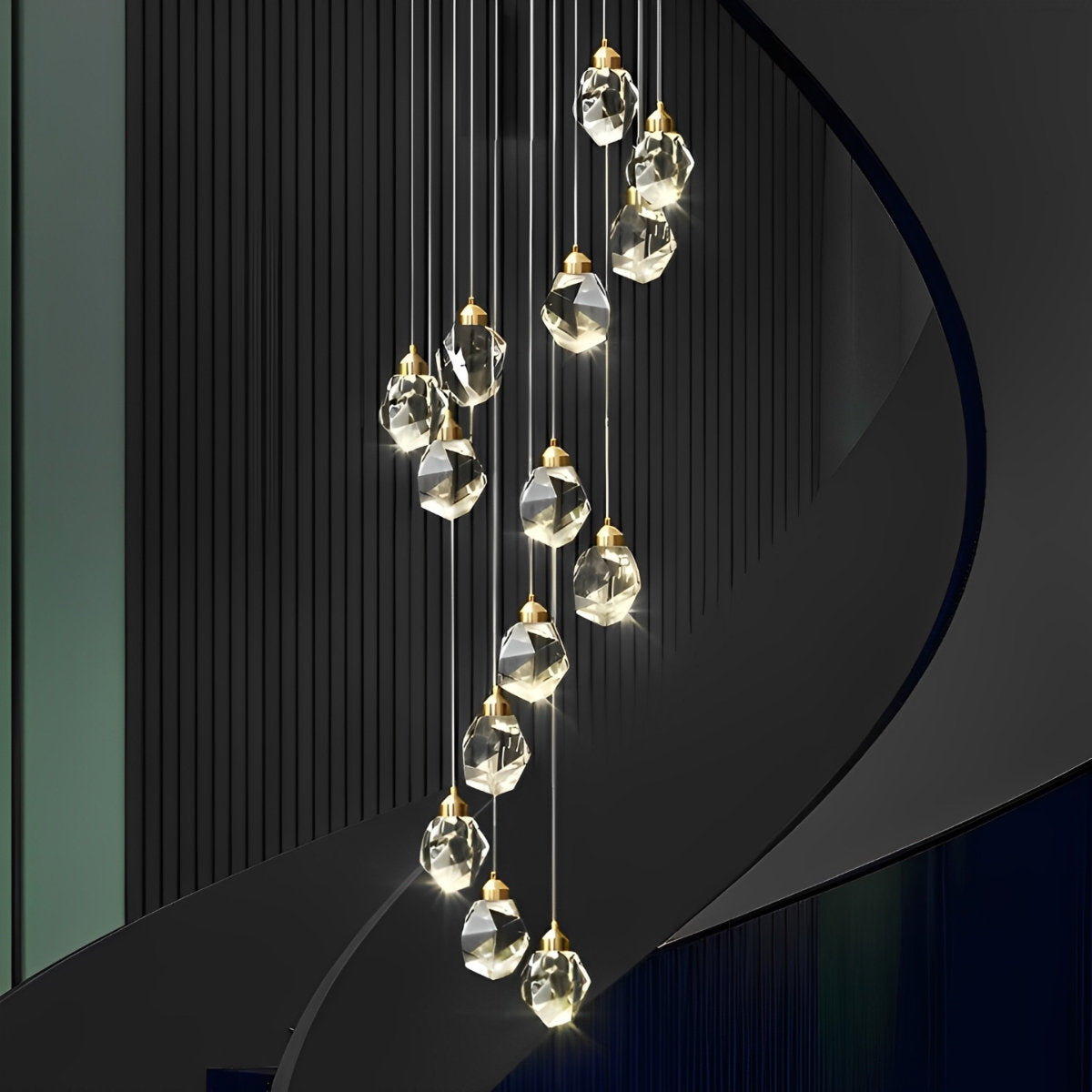 Spiral Kristalldroppar Metall Modern Duplex Trappupphängningskrona