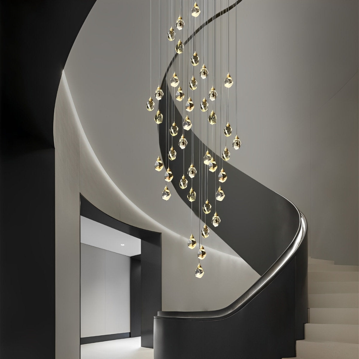 Spiral Kristalldroppar Metall Modern Duplex Trappupphängningskrona