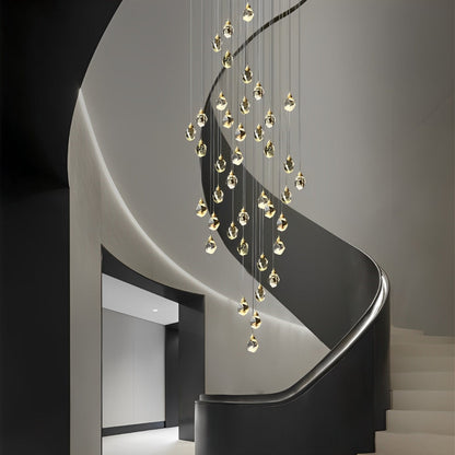 Spiral Kristalldroppar Metall Modern Duplex Trappupphängningskrona