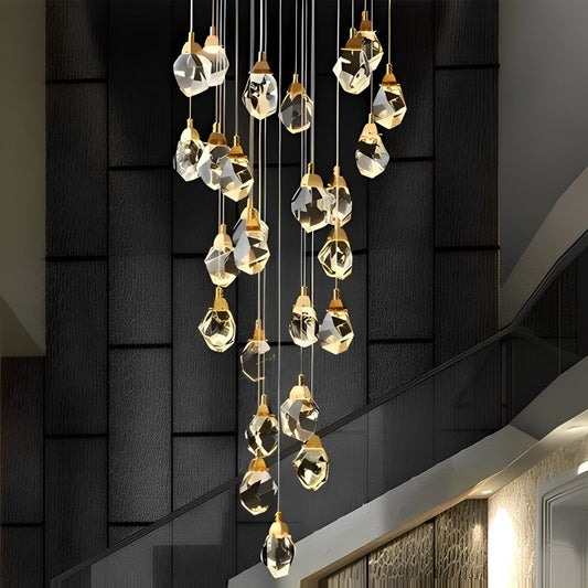 Spiral Kristalldroppar Metall Modern Duplex Trappupphängningskrona