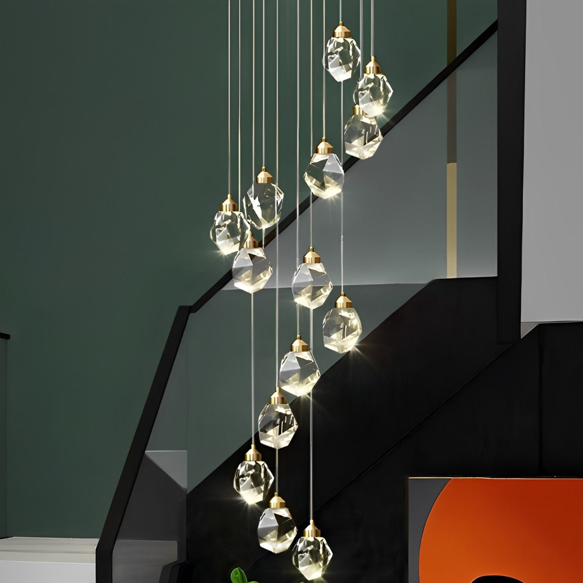 Spiral Kristalldroppar Metall Modern Duplex Trappupphängningskrona