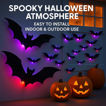 Halloween 3D Wall Decor 104 Pack, Halloween Bats Spiders and Ghost Decorations with LED Lights, Halloween Indoor Decor – Ventayo