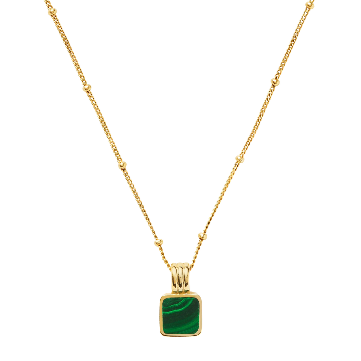 Clytia Love Square Malachite Necklace, 925 Silver, 18k Gold Plated