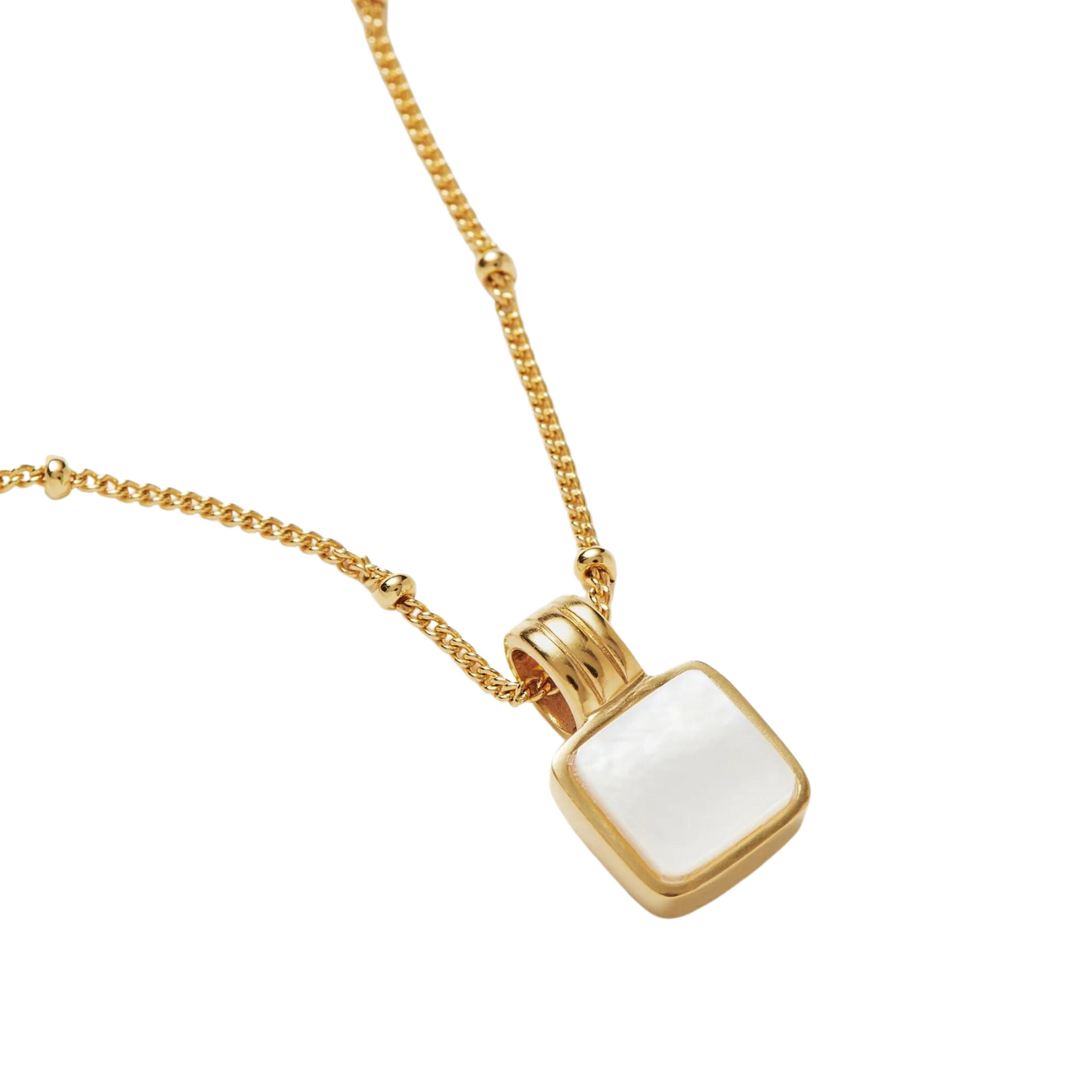 Clytia Love Square Mother Of Pearl Necklace, 925 Silver, 18k Gold Plated