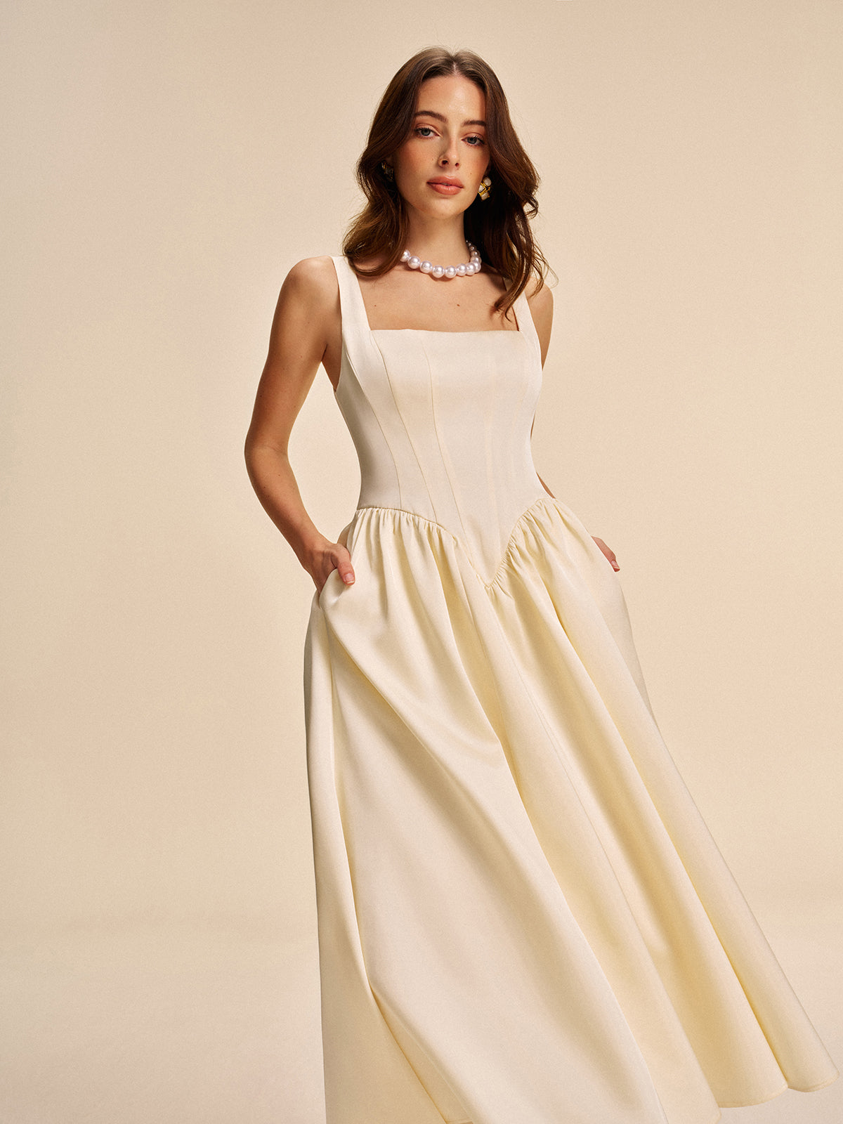 Square Neck Pleated Dress