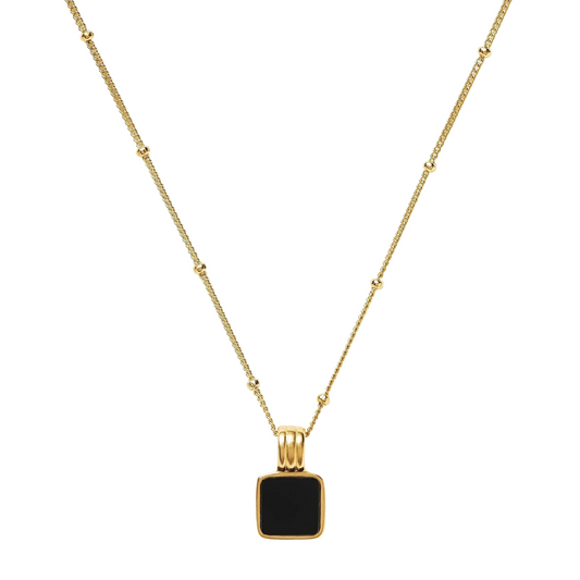 Clytia Love Square Onyx Gemstone Necklace, 925 Silver, 18k Gold Plated