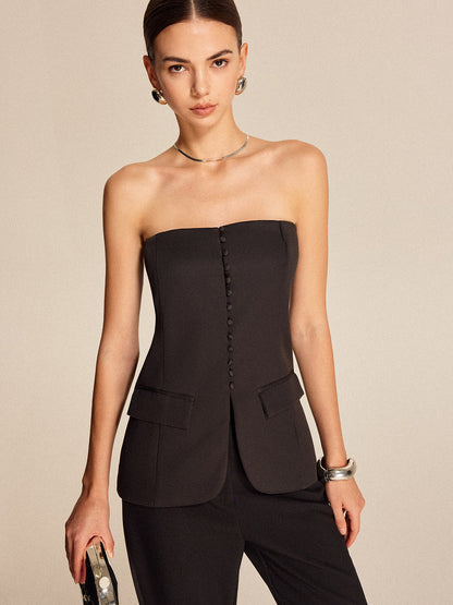 Strapless top met knopen aan de voorkant