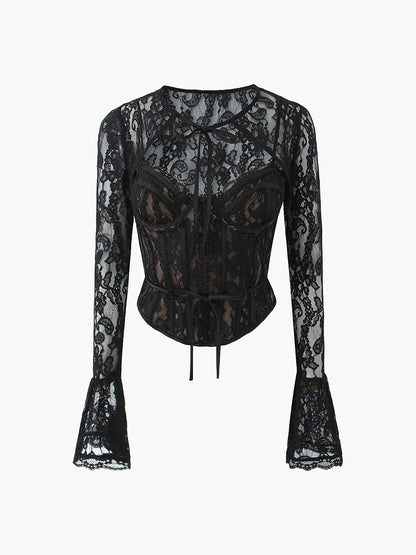 Sweetheart Neck Lace Tie Top