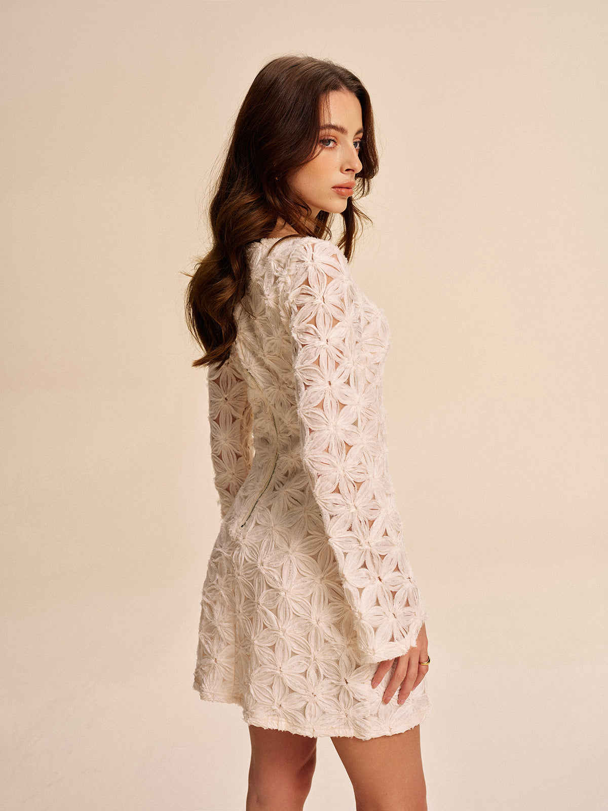 Textured Floral Lace Long Sleeve Dress