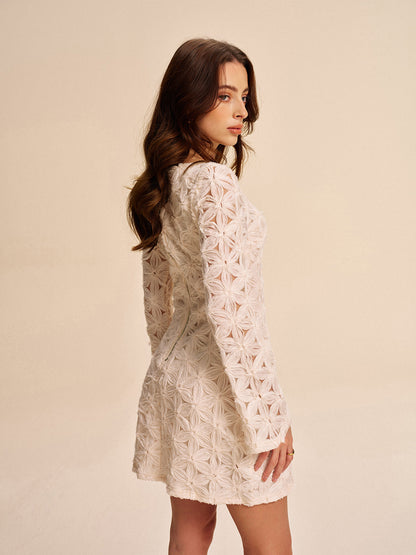 Textured Floral Lace Long Sleeve Dress