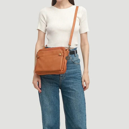 Three-Section Leather Shoulder Bag and Clutch