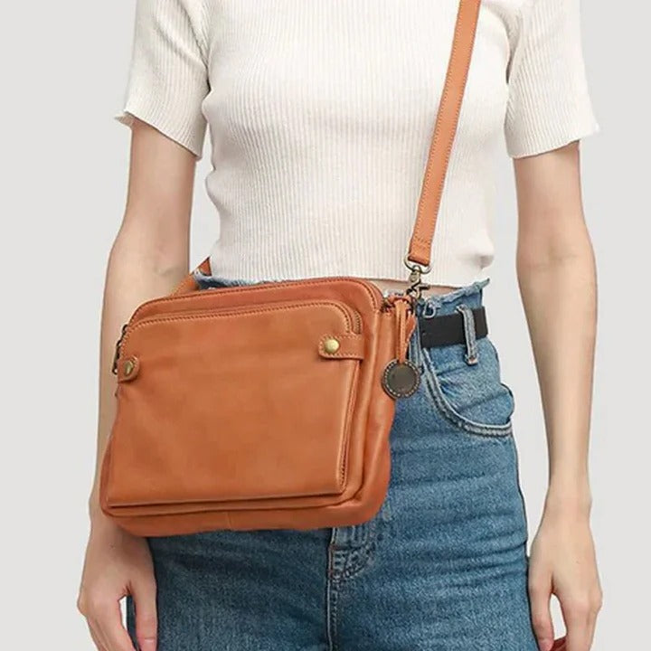 Three-Section Leather Shoulder Bag and Clutch