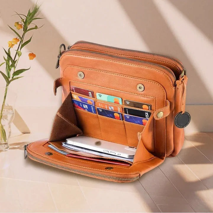 Three-Section Leather Shoulder Bag and Clutch