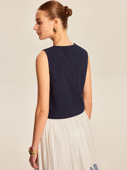 Tie Front Beaded Sleeveless Top