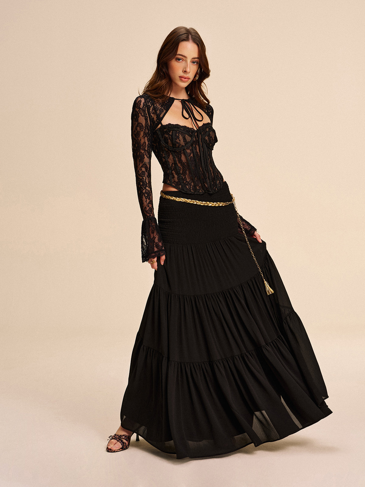 Tiered Chiffon Skirt Without Belt