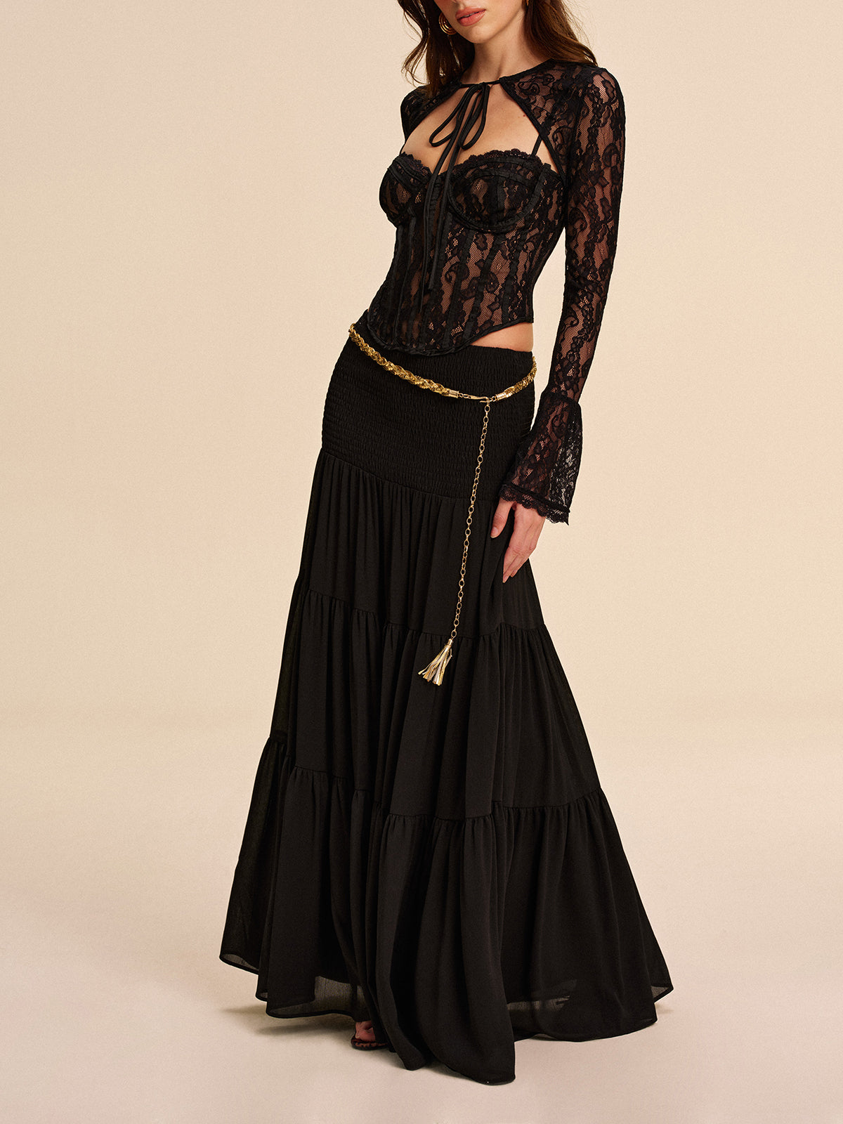 Tiered Chiffon Skirt Without Belt